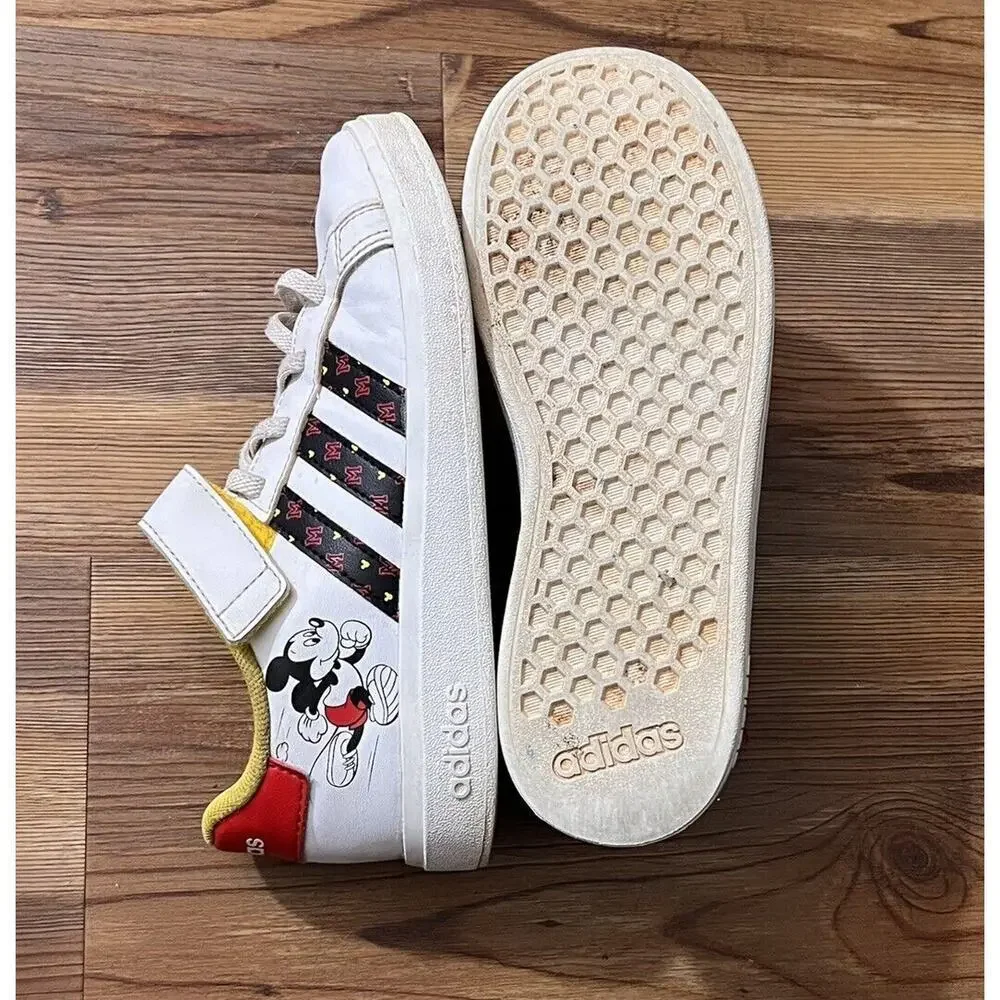 Adidas Grand Court Mickey EL Kid's Size 1.5 Y Shoe White Sneakers